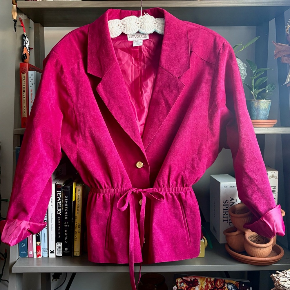 Vintage 1980s Ultrasuede Fuchsia Jacket with Gold Button Detailing